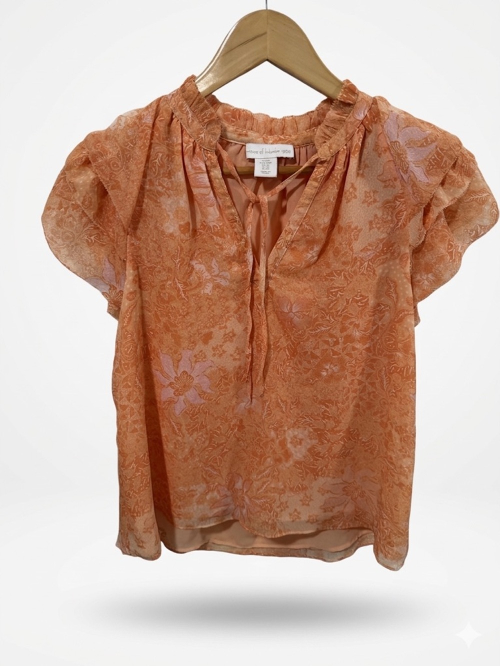 House of Harlow 1960 Ruffle Sleeve Tie Neck Blouse Orange Floral Size XS